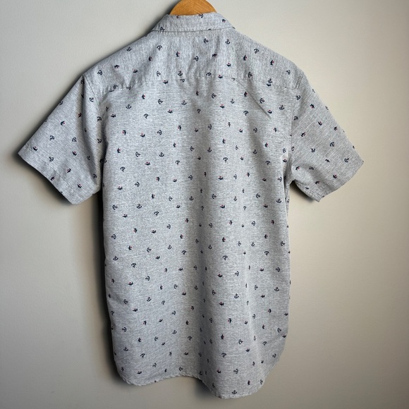Molokai Surf Co Men's Allover Boat & Anchor Short Sleeve Button Shirt Gray Large - Picture 6 of 13